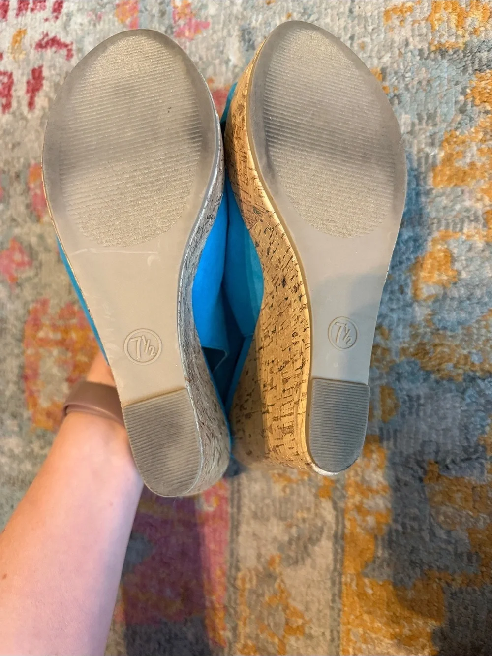 Turquoise Suede Cork Platform Wedge Slingbacks